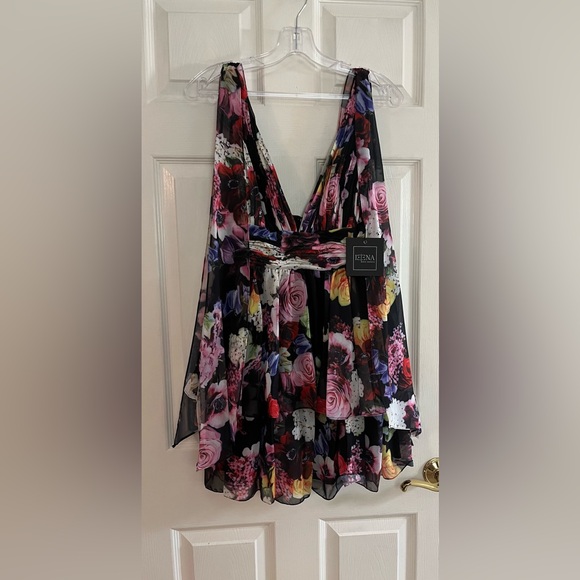 IEENA for Mac Duggal NWT #55837 Floral Bow Strap V-Neck Mini Dress Size 2 - Picture 5 of 14